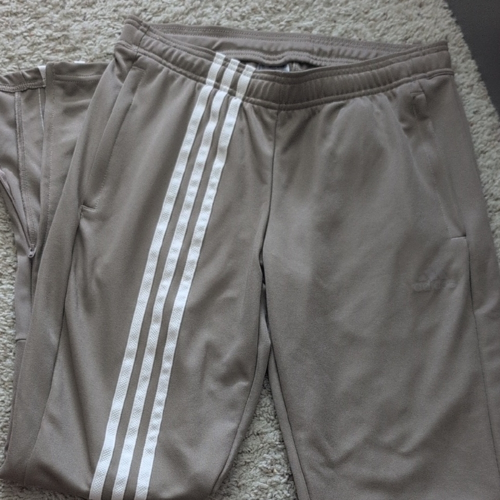 Adidas Taupe Track Pants with White Accents small